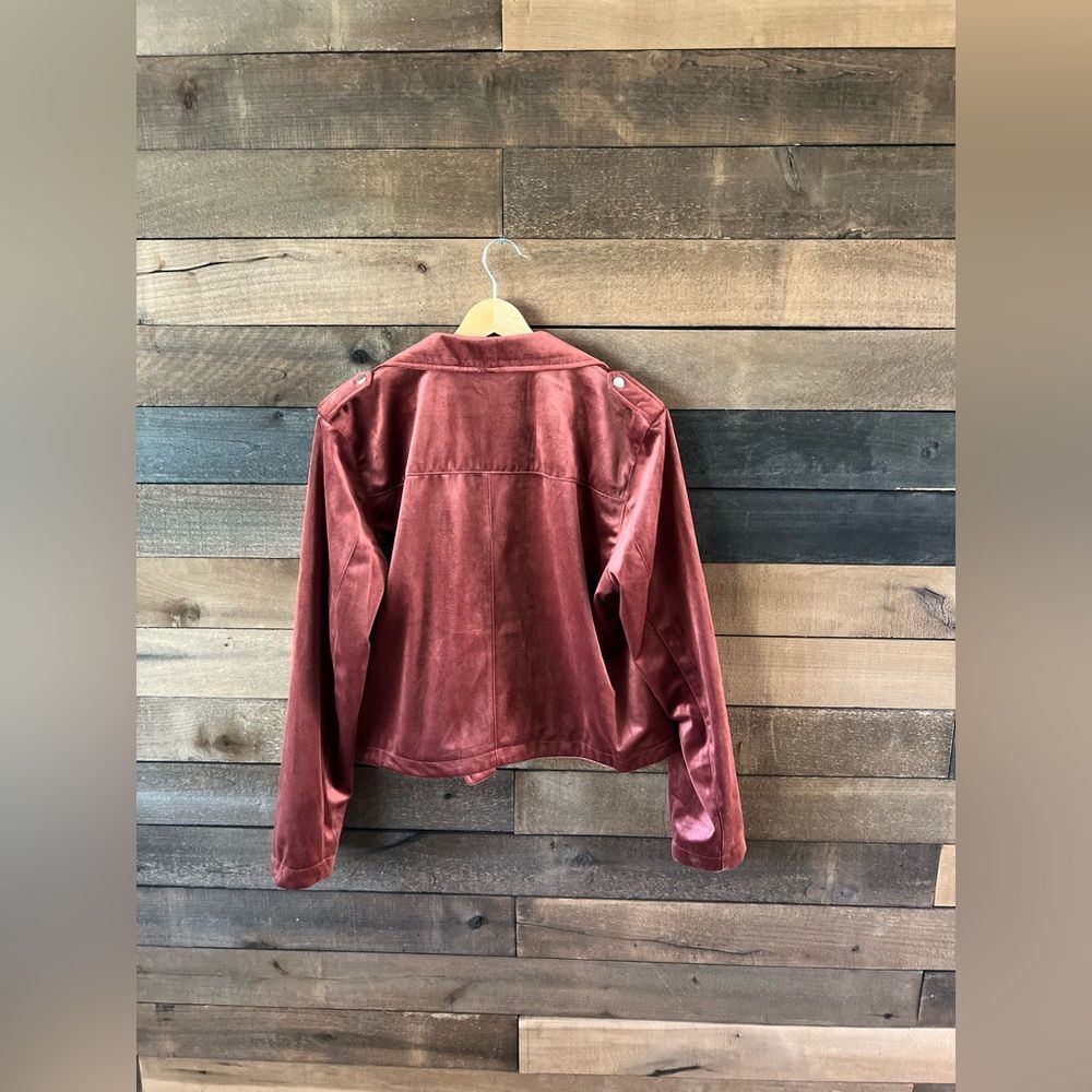 LC Lauren Conrad Velvet Moto Jacket Zip Front in Rose – Size L - Picture 9 of 10